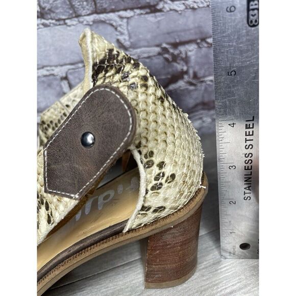 Fidji Ivory Leather Snake Skin Anke Strap Print Brown Heel Sandals Women 38.5EU - Picture 11 of 16